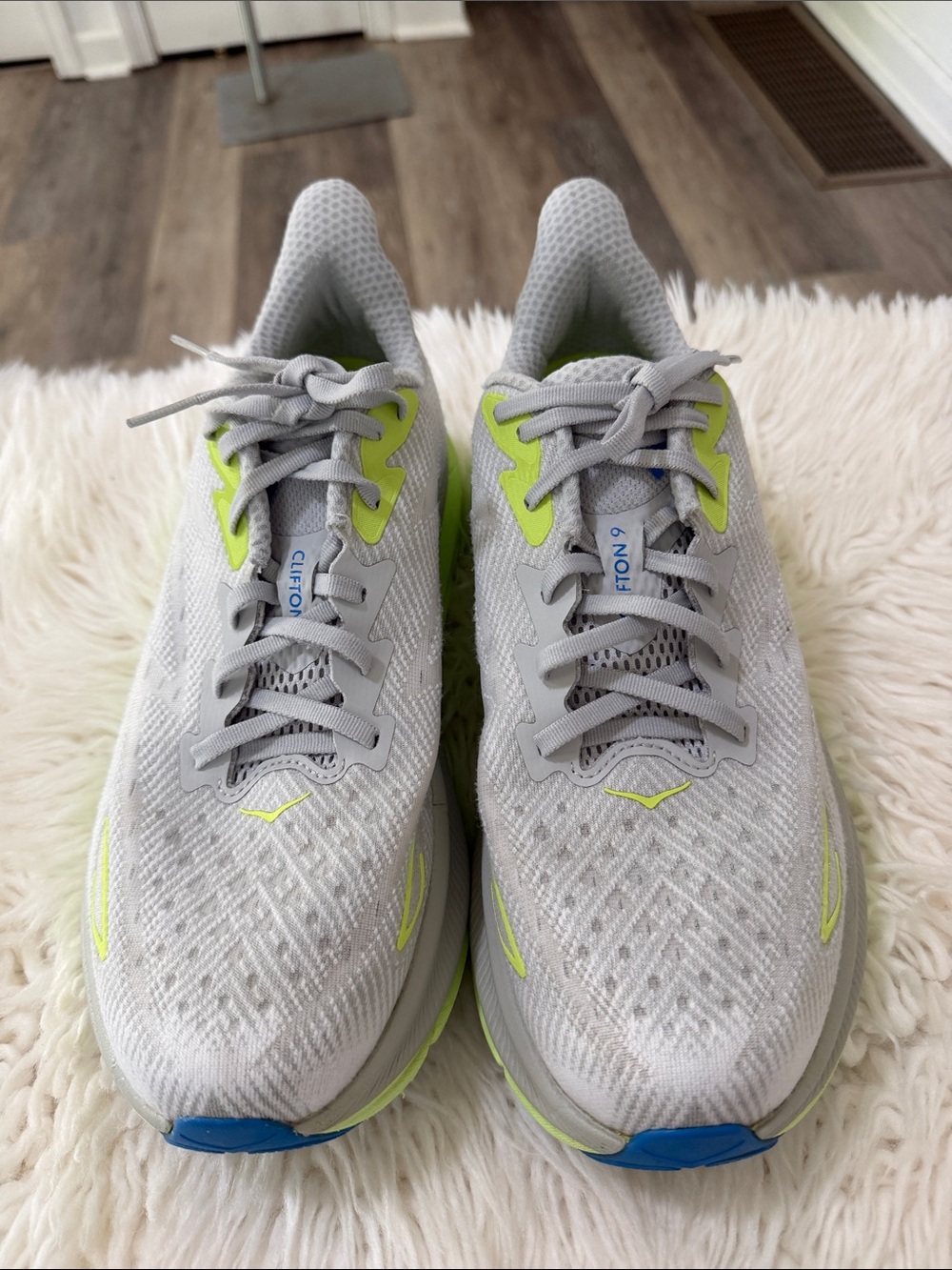 Hoka Clifton Running Shoes - Light Gray & Neon Yellow Size 11